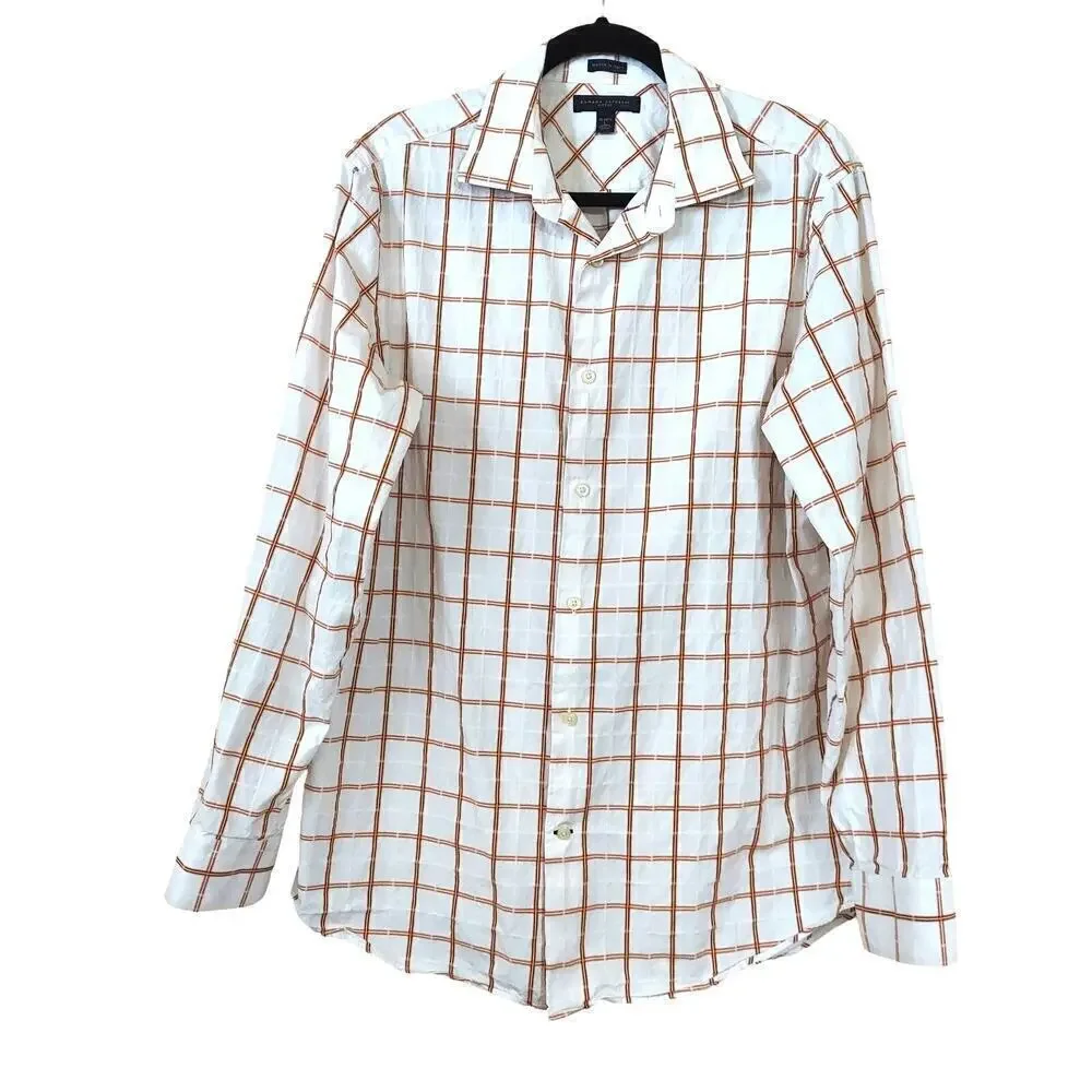 Banana Republic Men's Fitted Multicolor Windowpane Plaid L/S Button Front Shirt